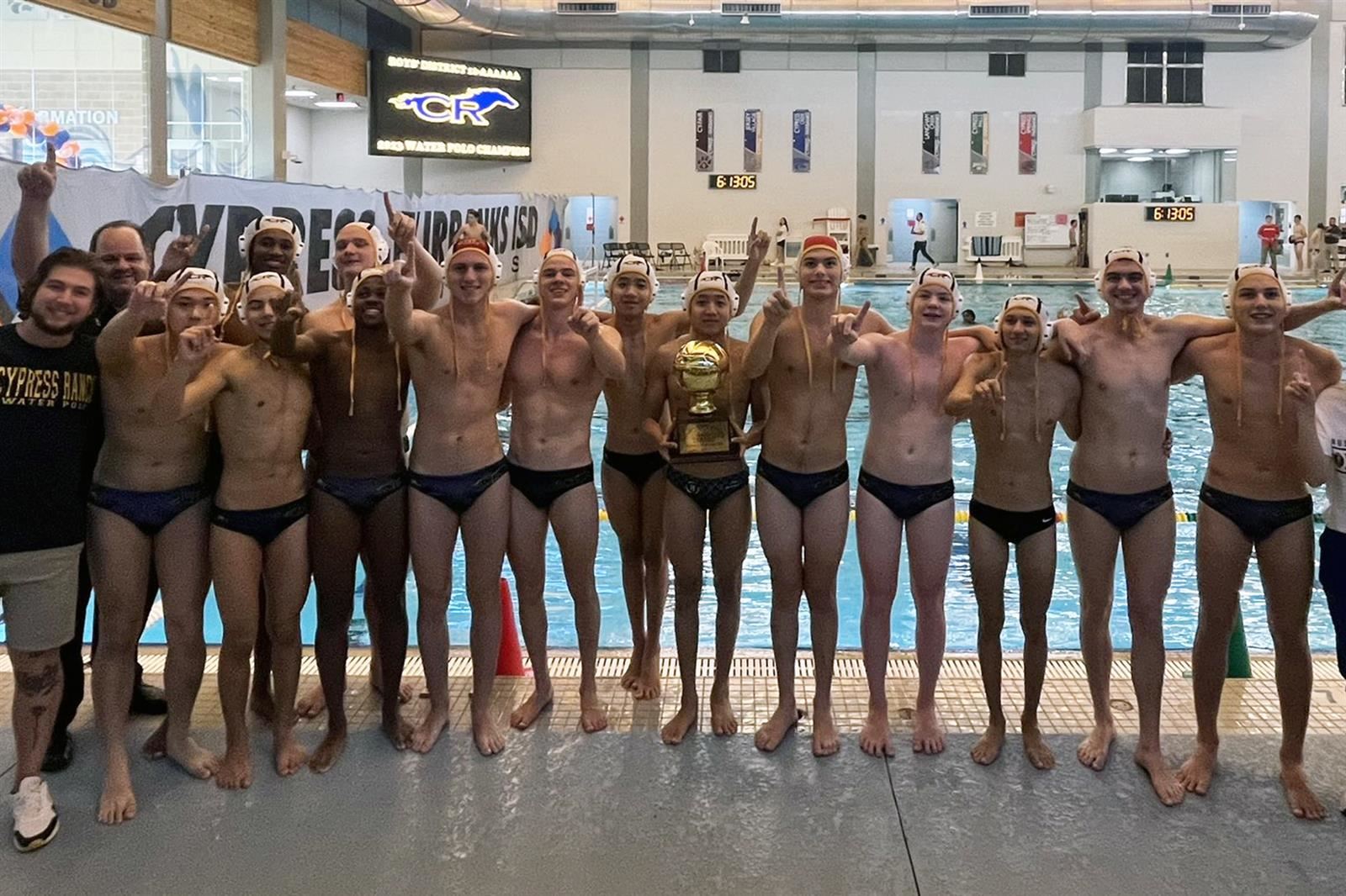 The Cypress Ranch High School boys’ water polo team won the District 16-6A Championship with a 10-0 record in league play.